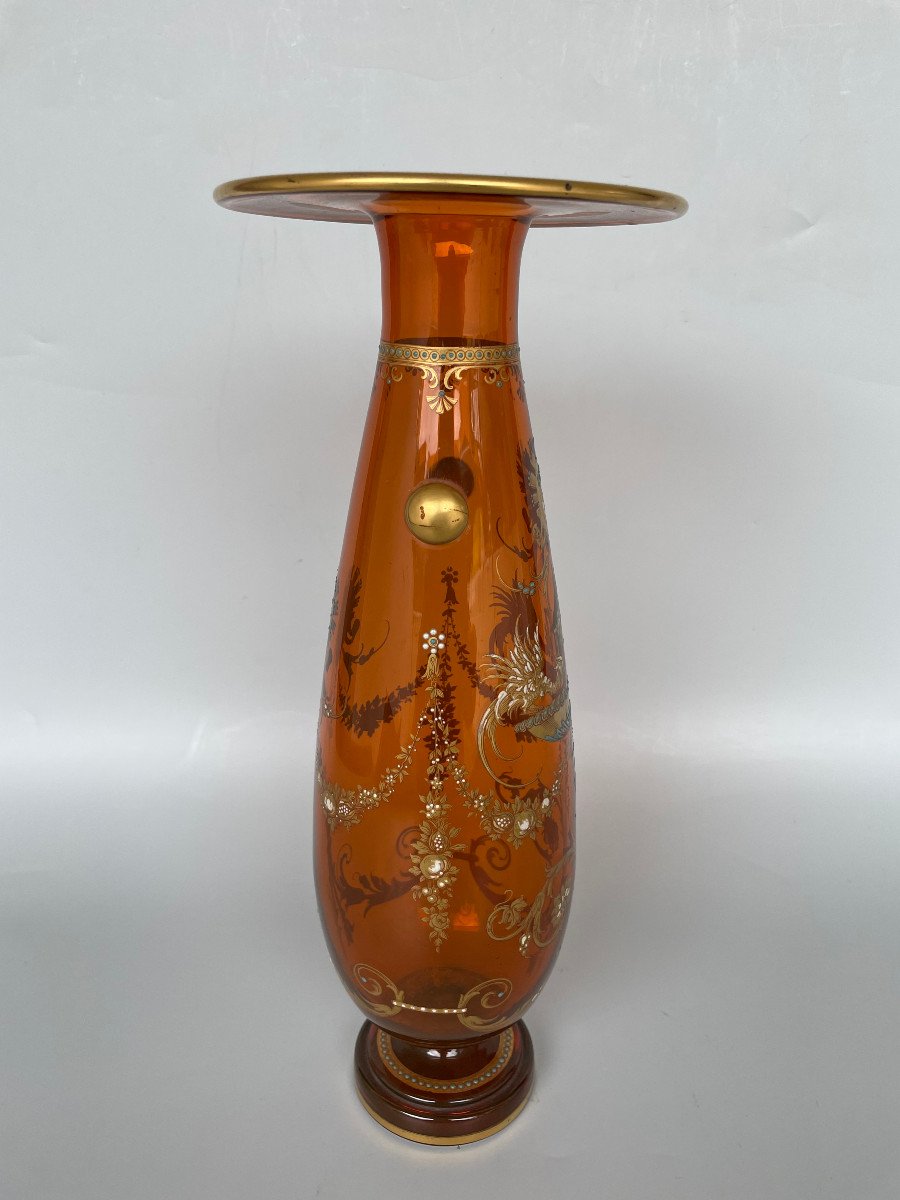 Cristallerie Baccarat - Vase Cristal Ambré Fin 19ème-photo-4